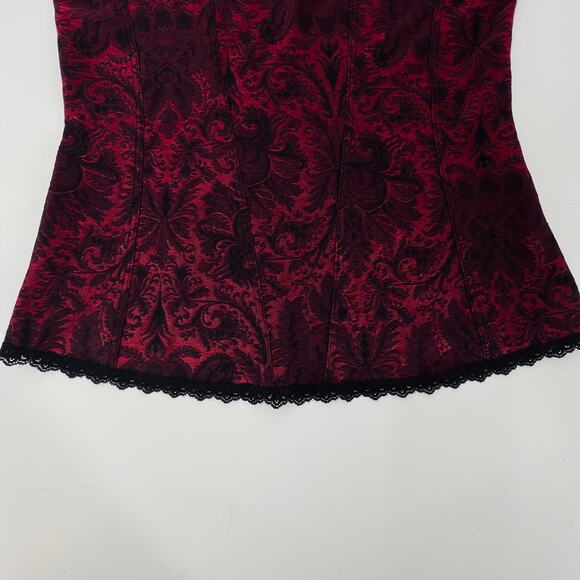 Arianne Women’s Cami Corset Tank, Deep Red/Black Jacquard, Sz XL Y2K 90s Vampire - Picture 4 of 7